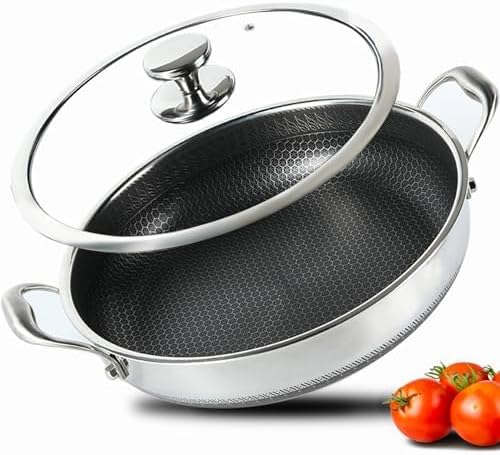 Large Hybrid Nonstick Deep Frying Pan for Healthy Cooking