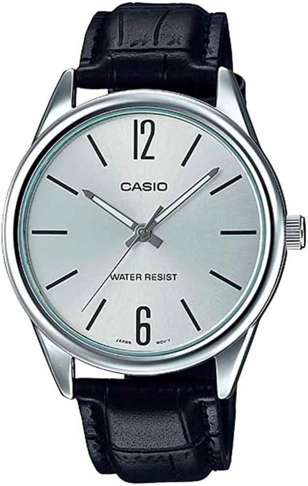 Casio Men's Silver Dial Leather Watch