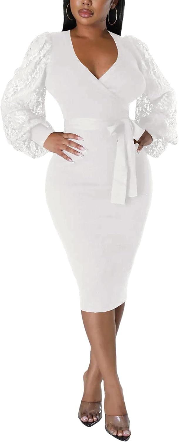 BOGURST Semi Formal Church Dresses with Bishop Sleeves