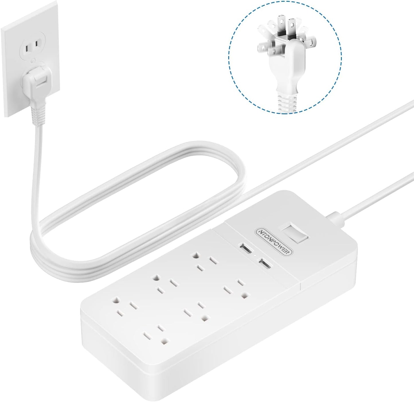 NTONPOWER 6 Outlet Surge Protector - 10ft Extension Cord