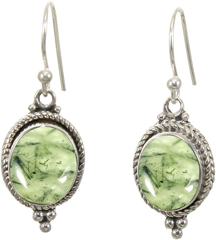 925 Sterling Silver Dangle Drop Earrings with Prehnite Gemstone
