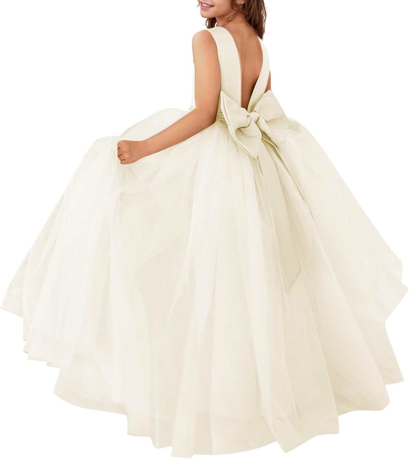 MCieloLuna Flower Girls Satin Tulle Princess Dress for Kids
