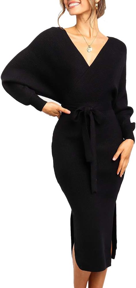 Chang Yun Women's Long Maxi Sweater Dress with Batwing Sleeves