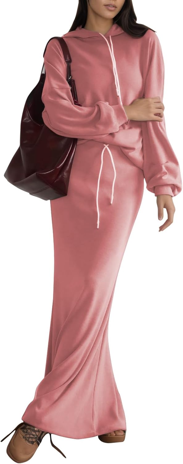 EXLURA Women 2 Piece Outfits Fall Long Sleeve Hoodies Set