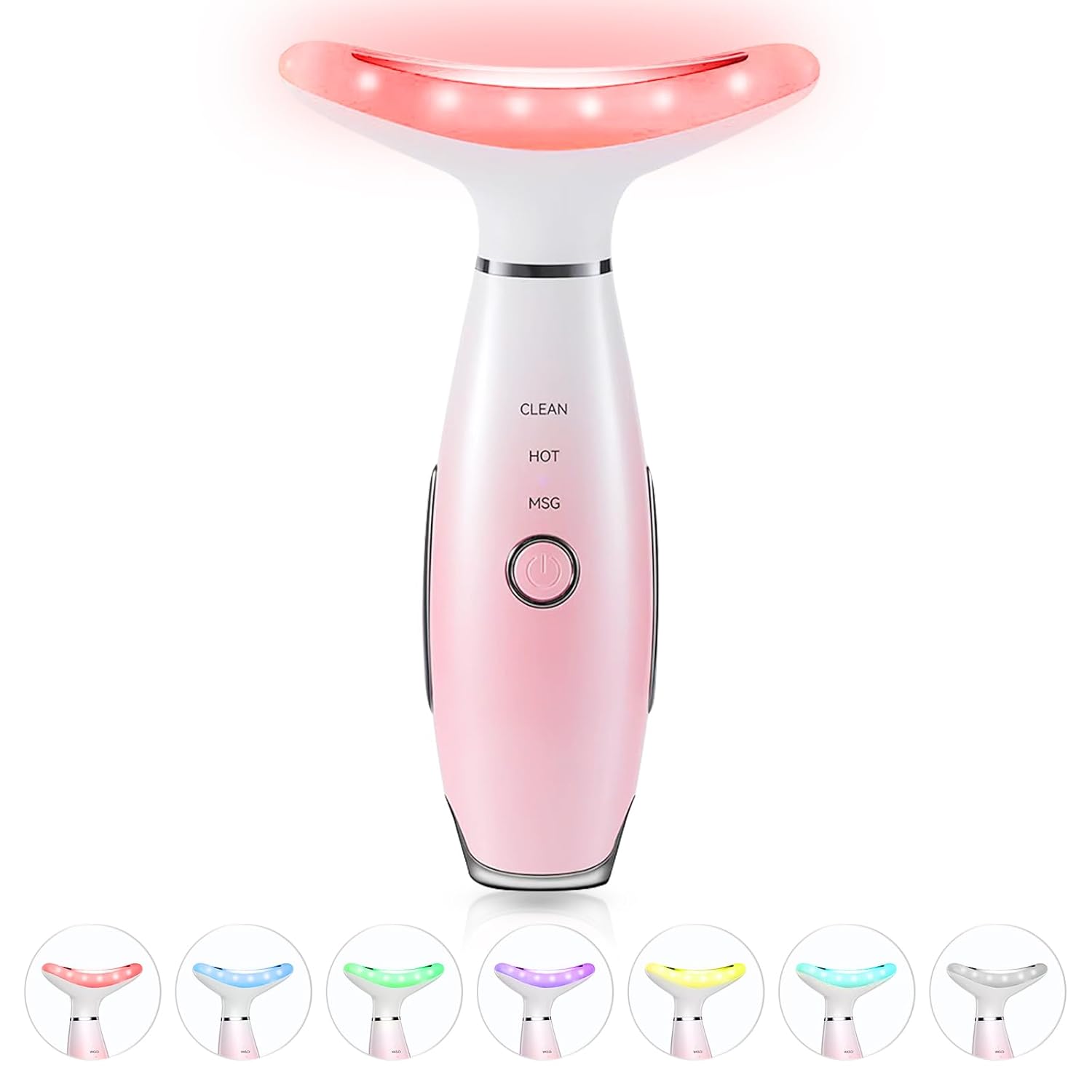7 Color Neck Face Massager for Skin Care at Home - Pink