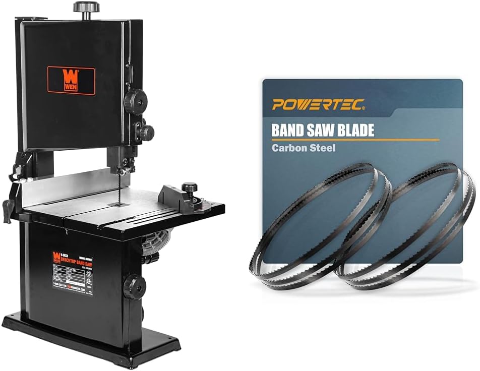 WEN 9-Inch Band Saw with POWERTEC 59-1/2 Inch Blades Bundle