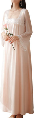 Women's Cotton Nightgown Long Sleeve Victorian Nightshirt - Cozy Fall