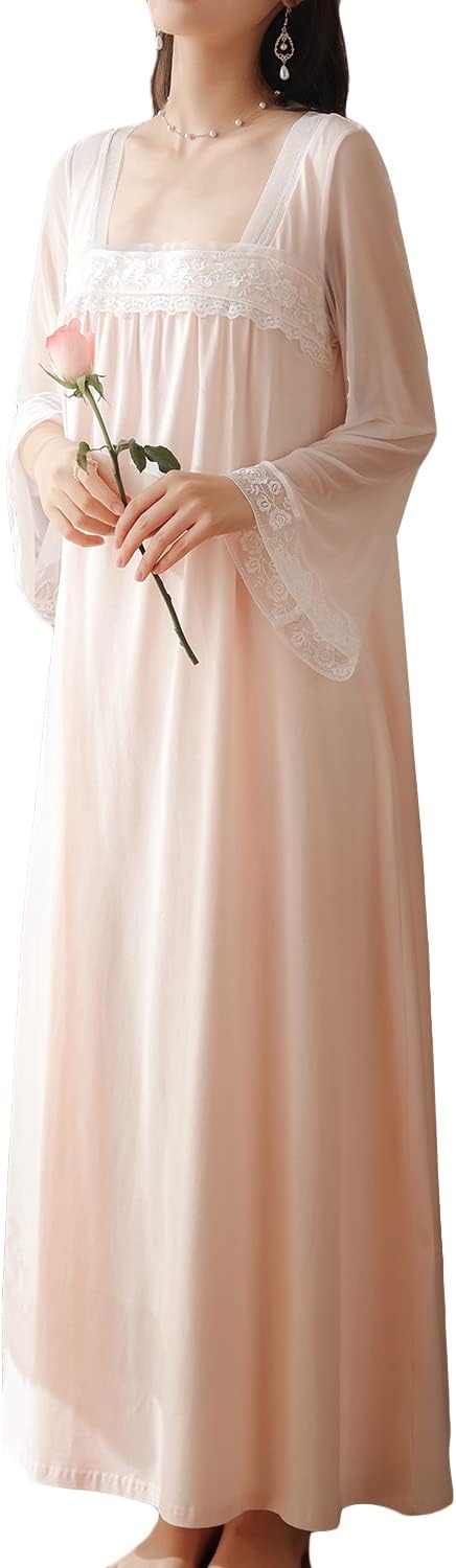 Victorian Long Sleeve Cotton Nightgown for Women - Cozy Elegance