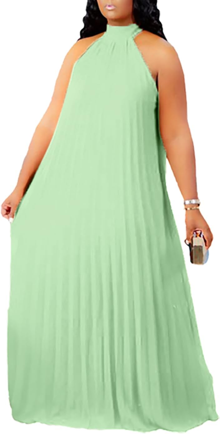 Aro Lora Casual Plus Size Chiffon Halter Neck Maxi Dress