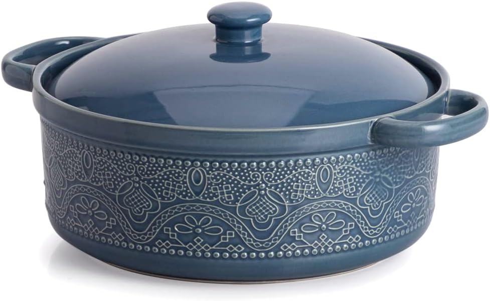 Elegant Lace Emboss Casserole Dish with Lid for Stylish Dining