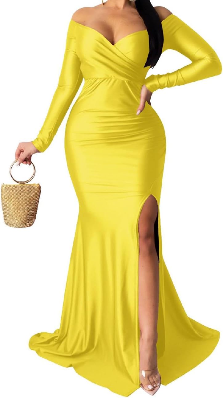 Off Shoulder High Split Long Formal Party Maxi Dress Review