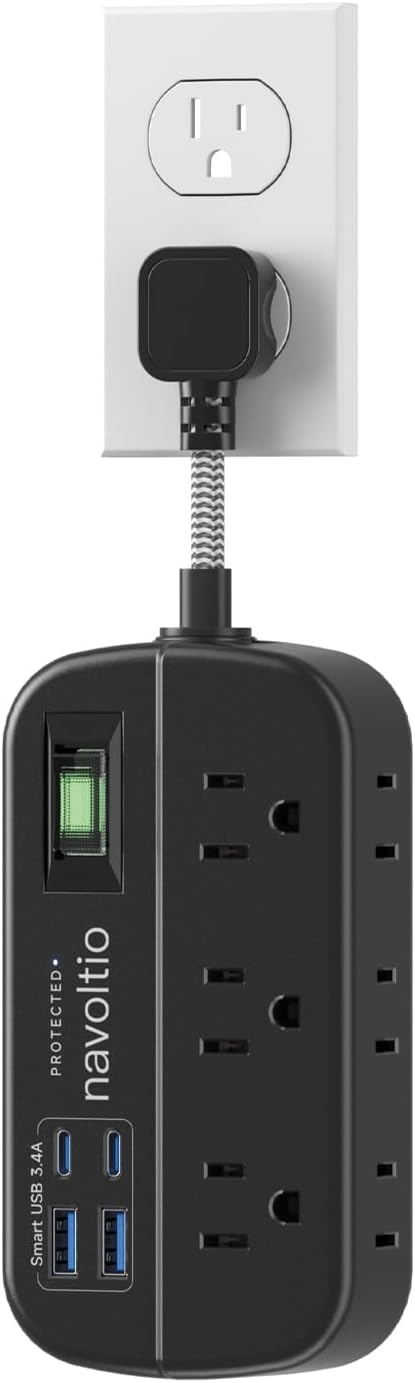 Compact Surge Protector with USB, 6 Outlets, Fast Charging