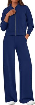 Women's 2 Piece Outfits Zip Up Sweatshirt with Wide Leg Sweatpants