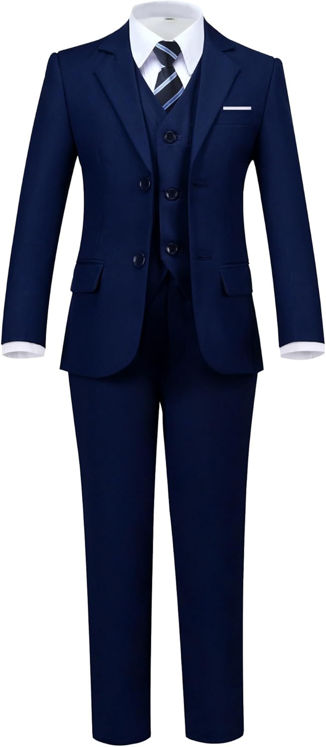 Boys' 5 Piece Formal Suit Set with Jacket, Vest, Pants, Shirt, Tie
