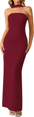 Women Elegant Summer Bodycon Maxi Dress Halter Neck - Flattering Fit
