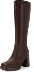 Black Platform Boots for Women Square Toe Chunky Heel - Side Zip