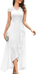 Women's V-Neck Hi-Lo Lace Chiffon Dress for Wedding Guest