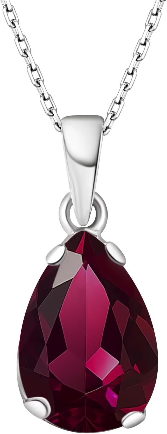 925 Sterling Silver Gemstone Teardrop Necklace for Women