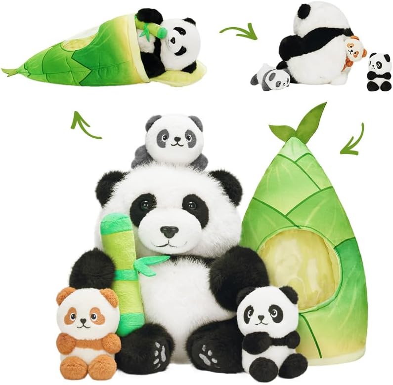 OUOZZZ Panda Stuffed Animals with 3 Babies Inside Plush Toy