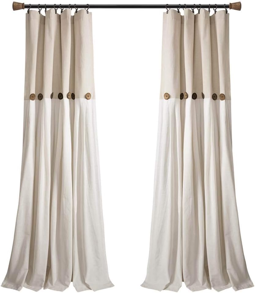 Linen Button Window Curtain Panel for Modern Farmhouse Decor