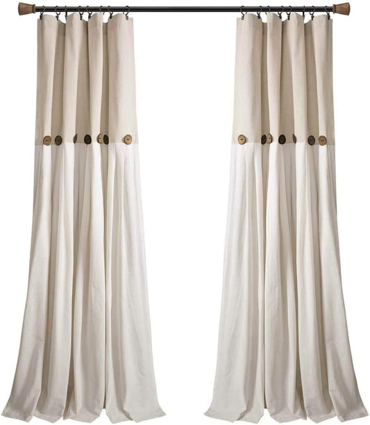 Linen Button Window Curtain Panel for Modern Farmhouse Decor