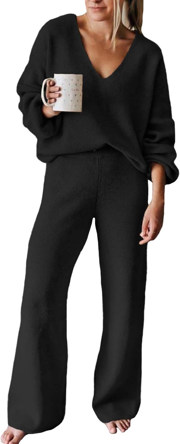 Viottiset Women's 2 Piece Outfits Casual V Neck Knit Set Review