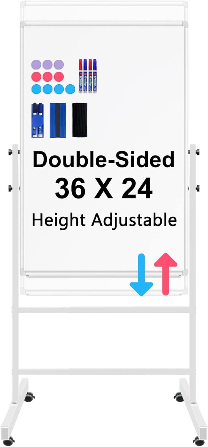 Mobile Whiteboard with Stands - 36in x 24in Double-Sided Board