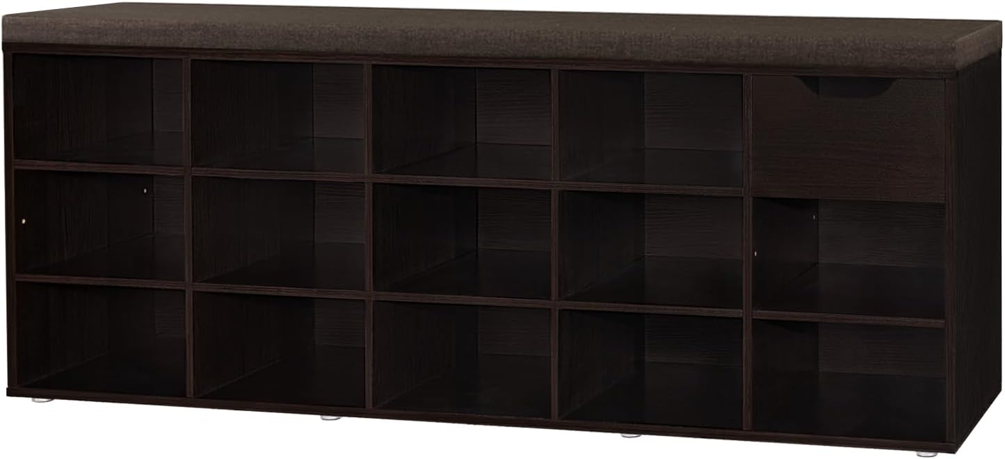 DINZI LVJ Shoe Bench with Drawer and 14 Cubbies for Storage