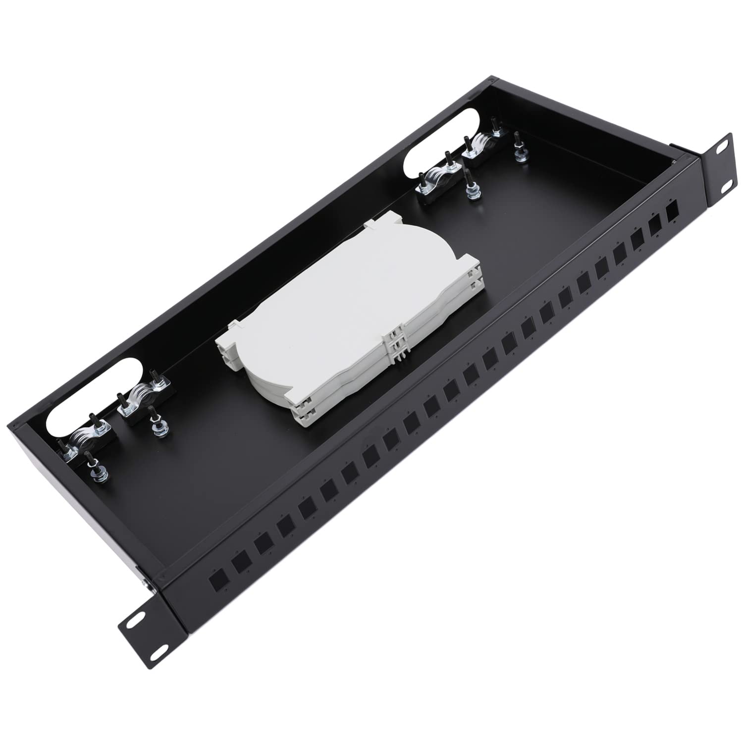 19in Rack Mount Fiber Optic Enclosure with Splice Trays for 48 Fibers