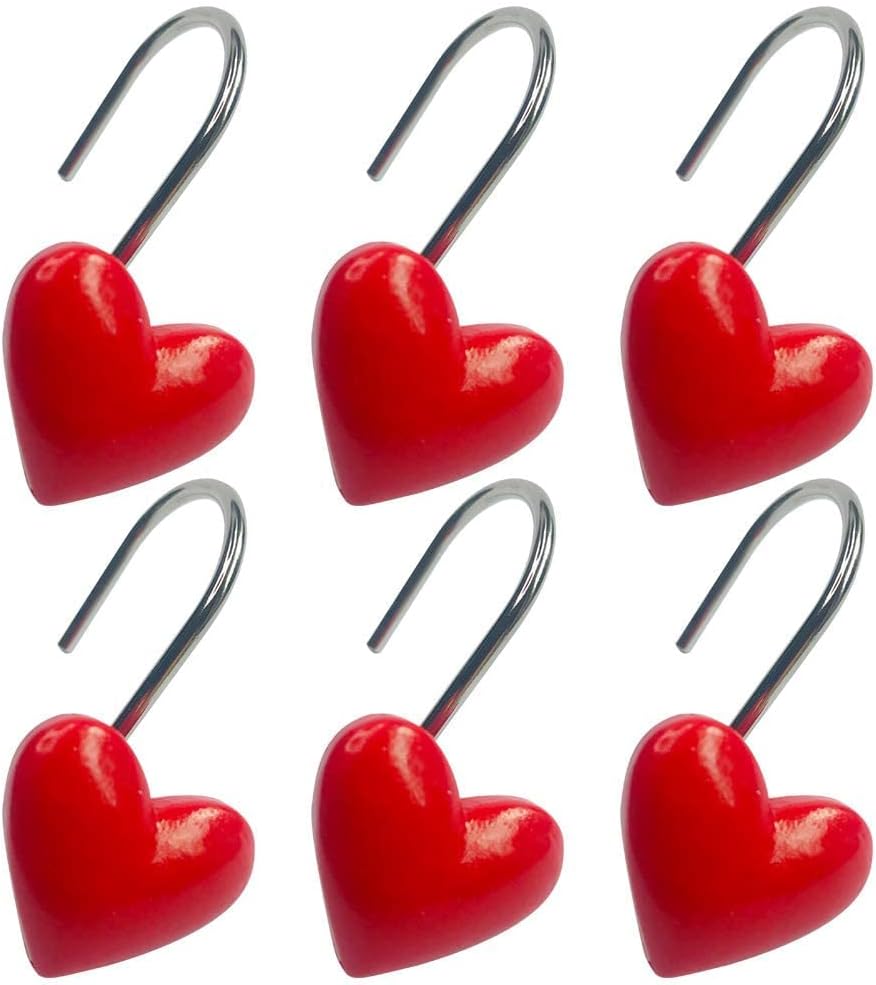 Twofishes Heart Resin Shower Curtain Hooks Set - Anti-Rust & Adorable!