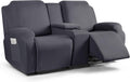 Dark Gray Stretch Loveseat Recliner Slipcover with Console - 4 Piece