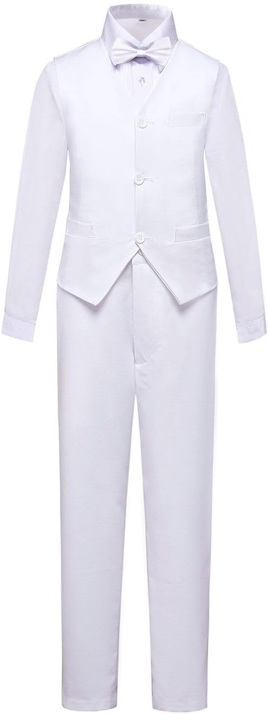 Boys Suit Set Formal Dress Shirt Bowtie Vest Pants Tuxedo