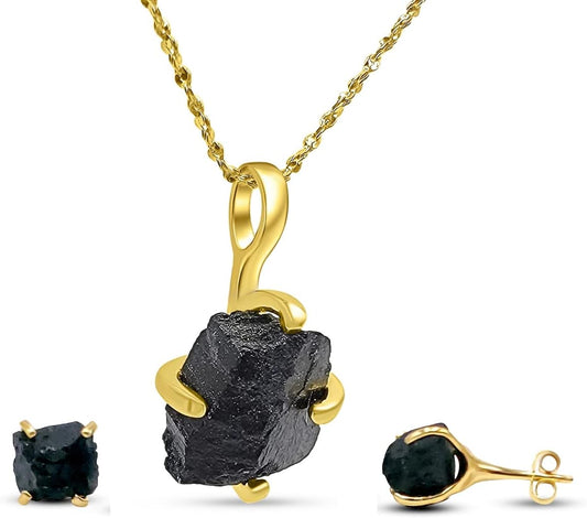 Real Raw Gemstone Jewelry Set with 925 Sterling Silver Gift