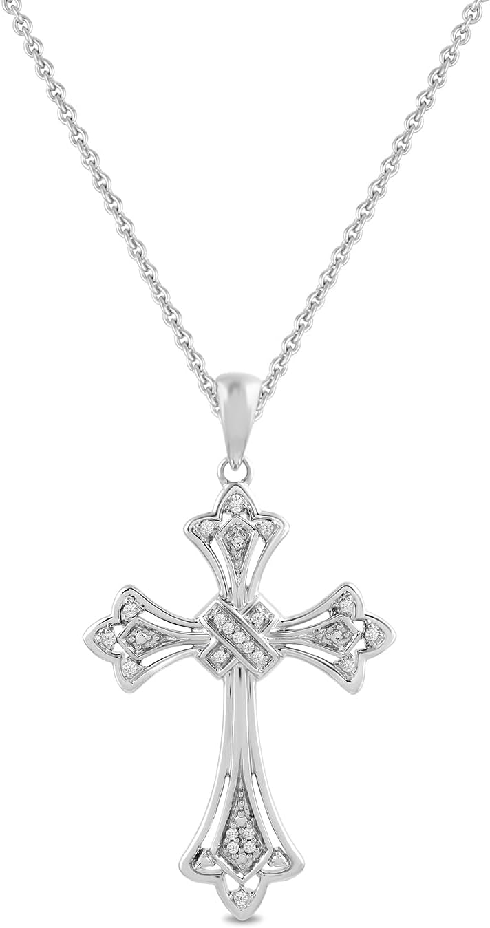 Sterling Silver Diamond Accent Cross Pendant Necklace, 18 in