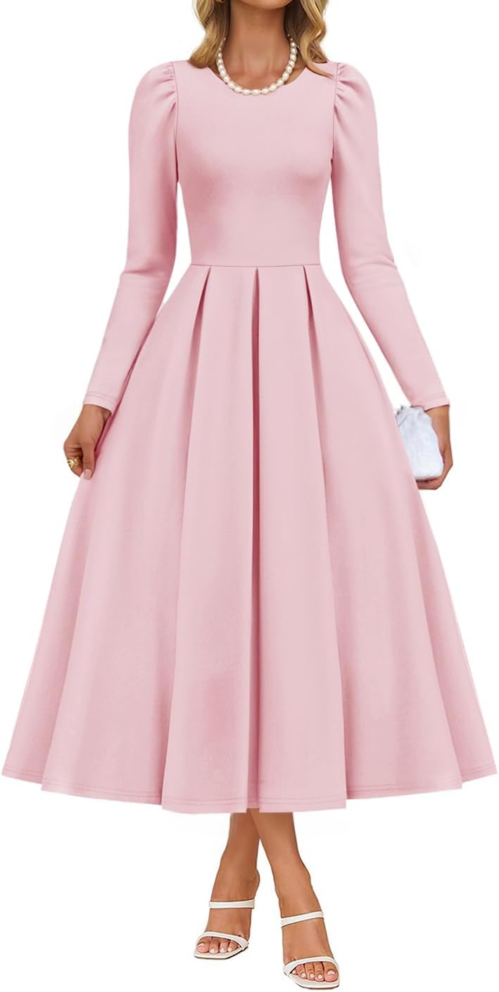 ZESICA Women's Long Sleeve Midi Dress for Elegant Events
