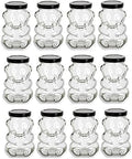 Nakpunar 12 pcs 9 oz Glass Bear Jars with Black Lids - Cute Honey Pots