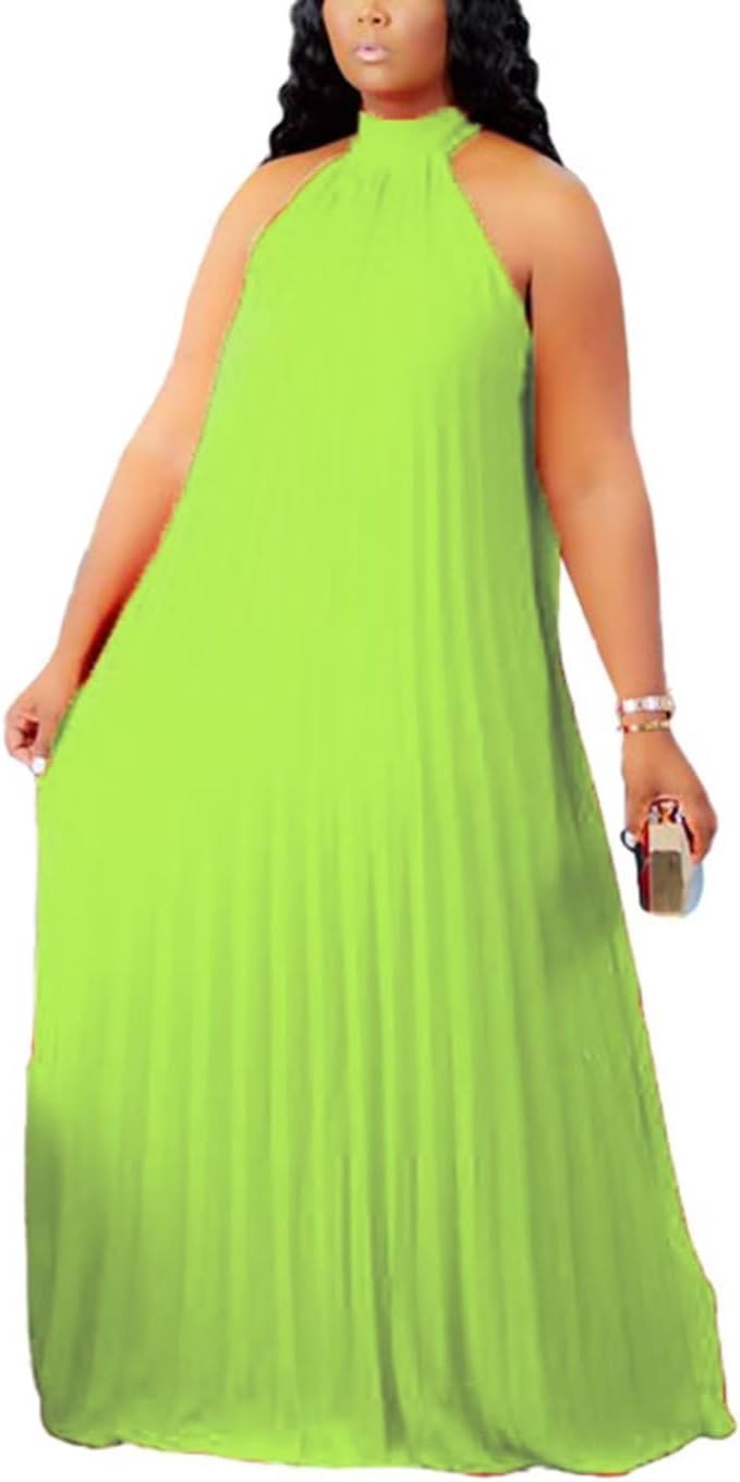 Aro Lora Plus Size Chiffon Halter Neck Maxi Dress for Women