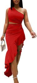 BEAGIMEG Women's One Shoulder Ruffle Bodycon Maxi Dress for Parties