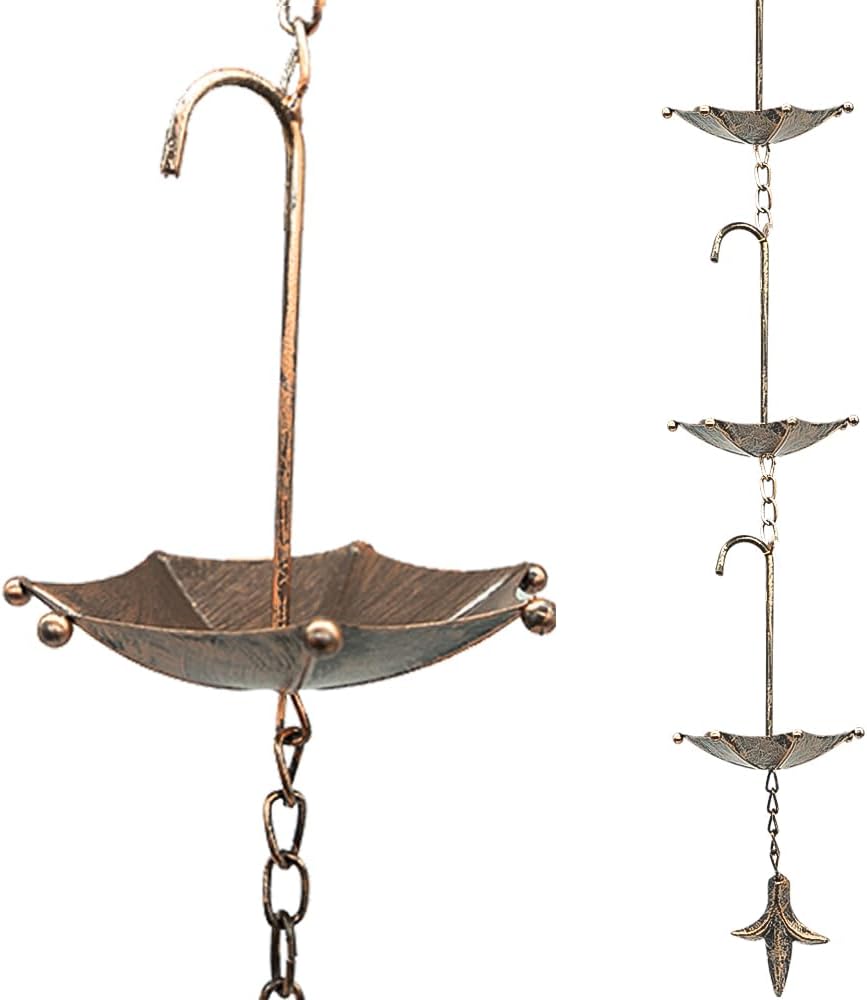8.5FT Decorative Copper Rain Chain with Umbrella Cups for Gardens