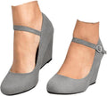 Womens Wedge Mary Jane Pumps with Ankle Strap - Mid 3.74in Heel