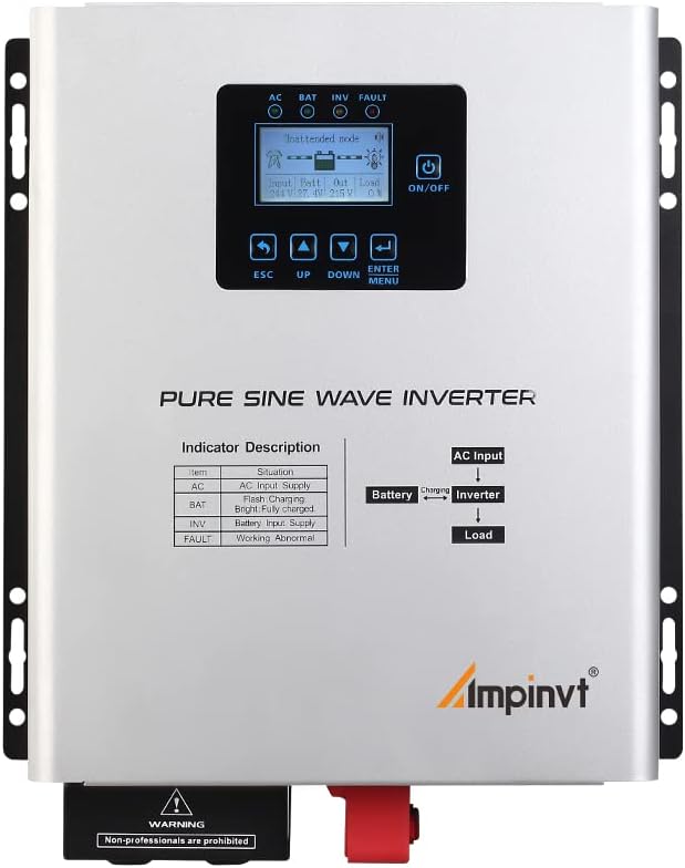 Ampinvt 800W Pure Sine Wave Inverter with AC Charger Features