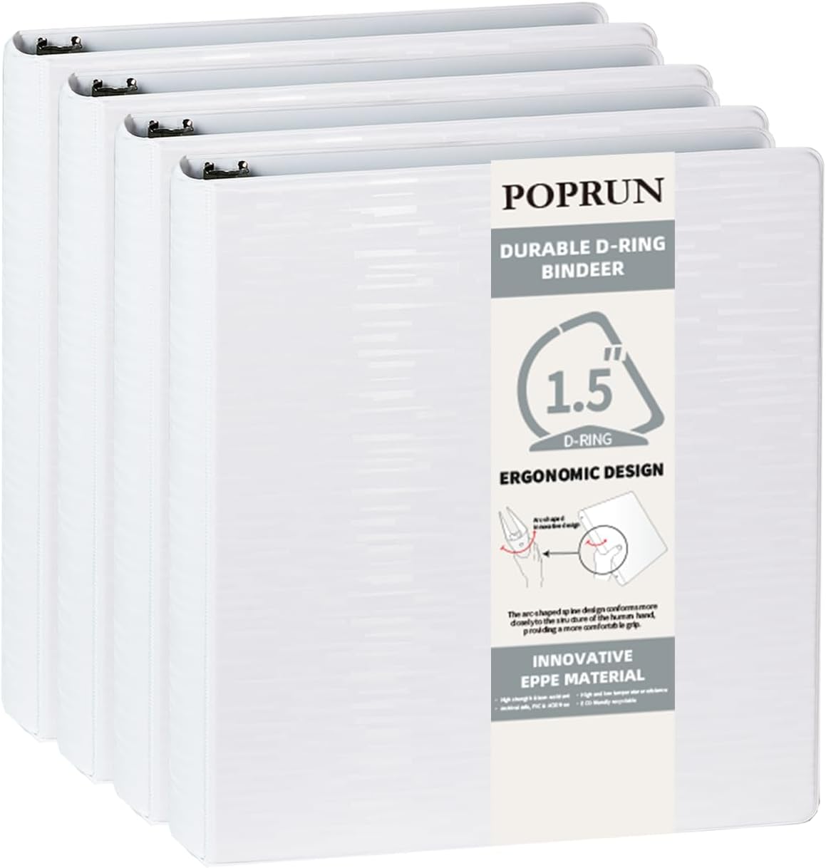 POPRUN 3 D Ring Binder 1.5 Inch - Durable Eco-Friendly Organizer