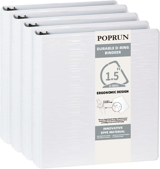 POPRUN 3 D Ring Binder 1.5 Inch - Durable Eco-Friendly Organizer