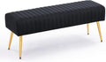 Furnimart 44 in Bedroom Ottoman Bench - Black Velvet with Gold Legs