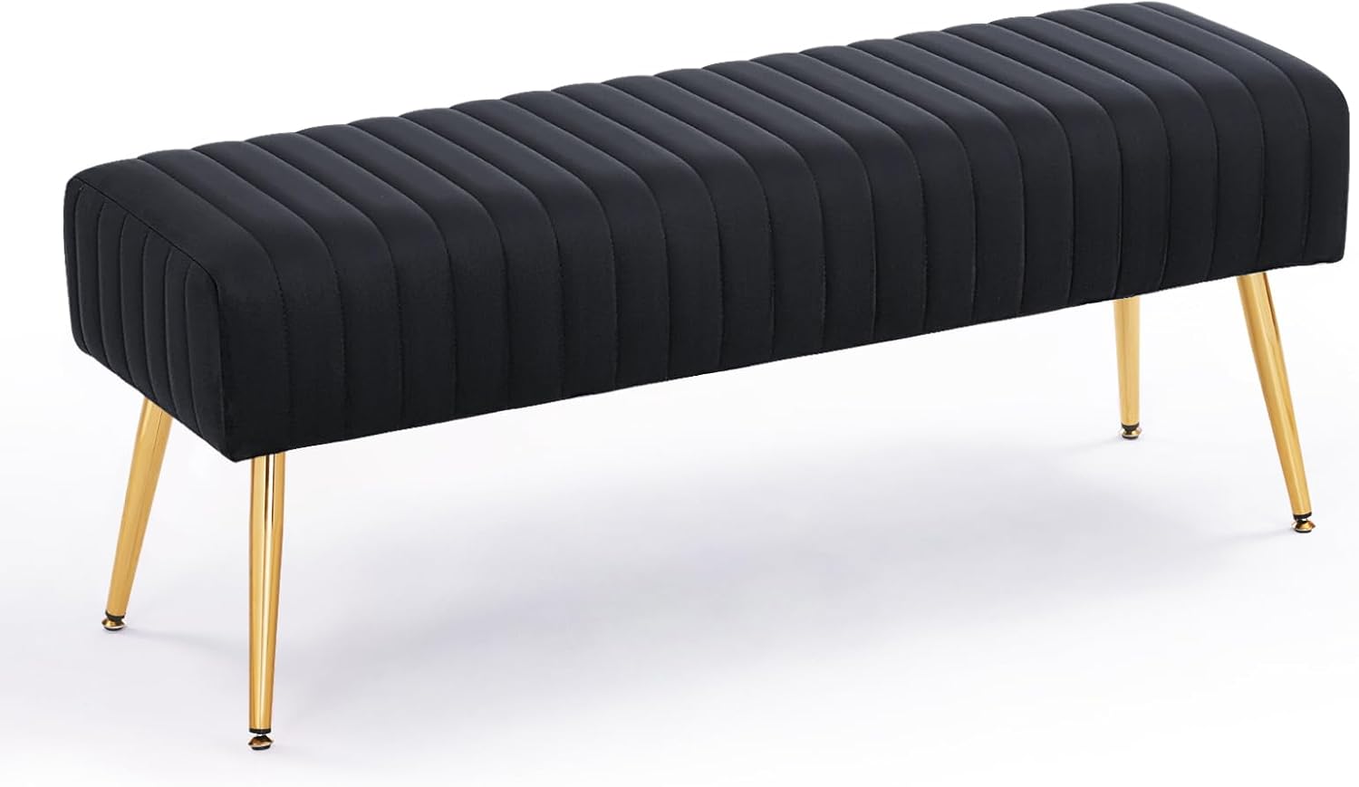 Stylish 44 Inch Black Upholstered Ottoman Bench with Gold Legs