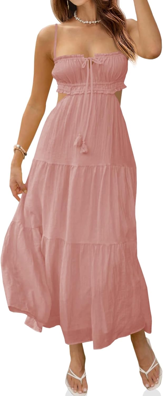 Fisoew Women's Spaghetti Strap Maxi Dress for Summer Style