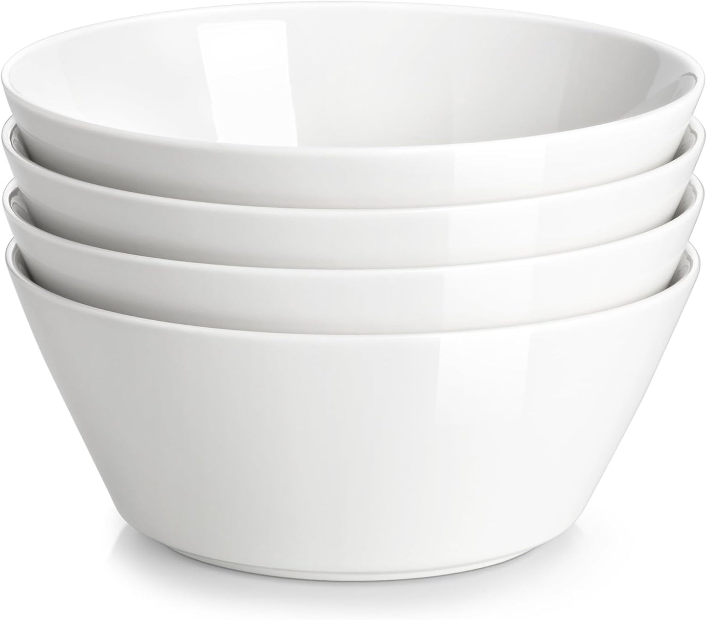 Set of 4 Large Soup Bowls, White Porcelain, Dish & Microwave Safe