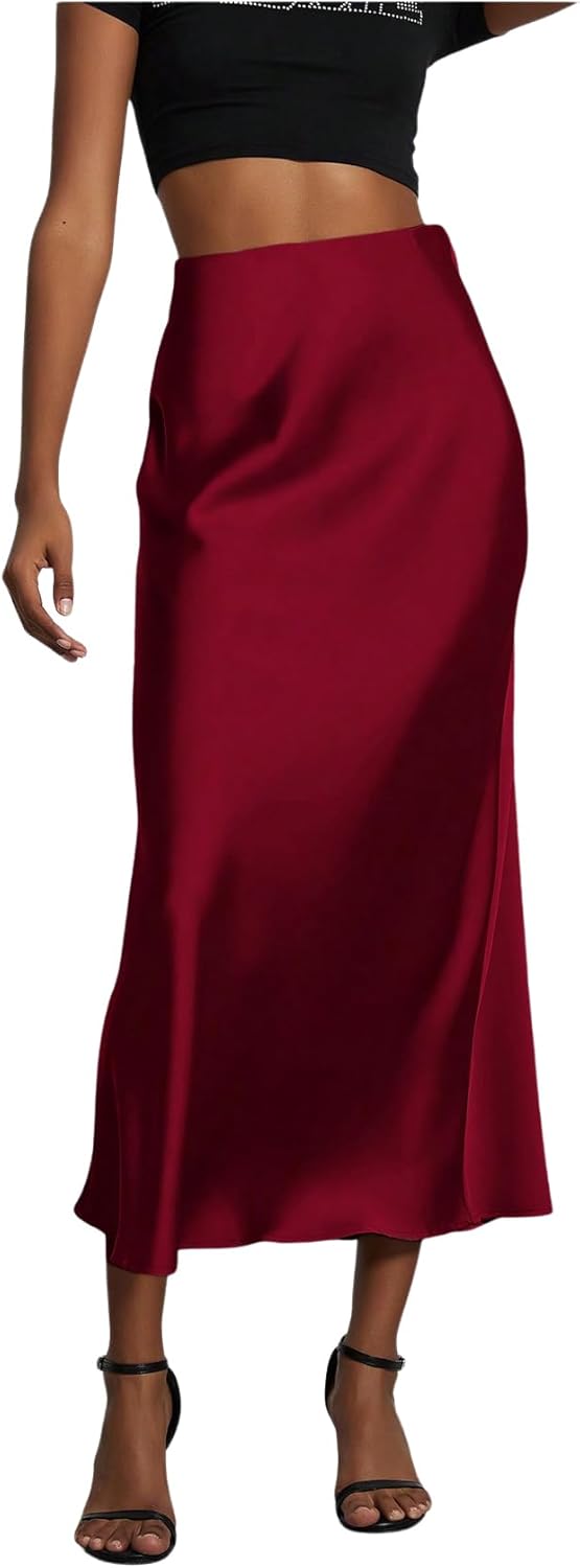 Elegant Satin Midi Skirt for Women - Flared Fishtail Style