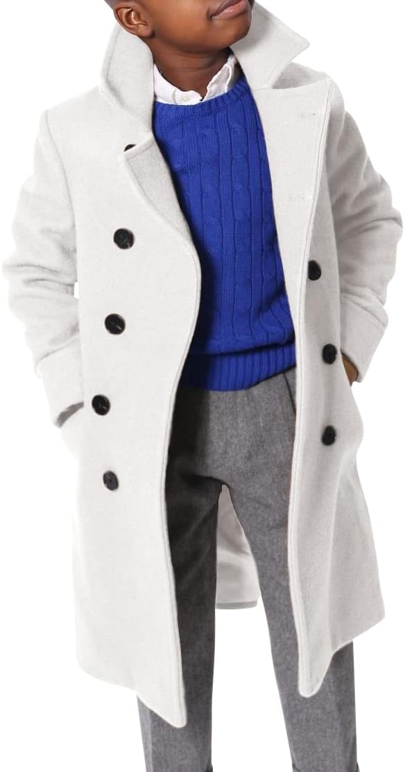 Ebifin Boys Notch Lapel Double Breasted Long Trench Coat