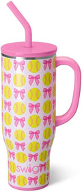 30oz Tumbler with Handle and Straw - Pitch Hit Run Softball Design